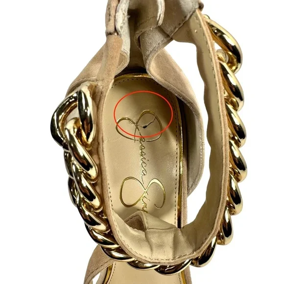 Jessica Simpson Almond Omesa Golden Chain T-Strap Heels – Women’s 10M (4” Heel) - Picture 6 of 10